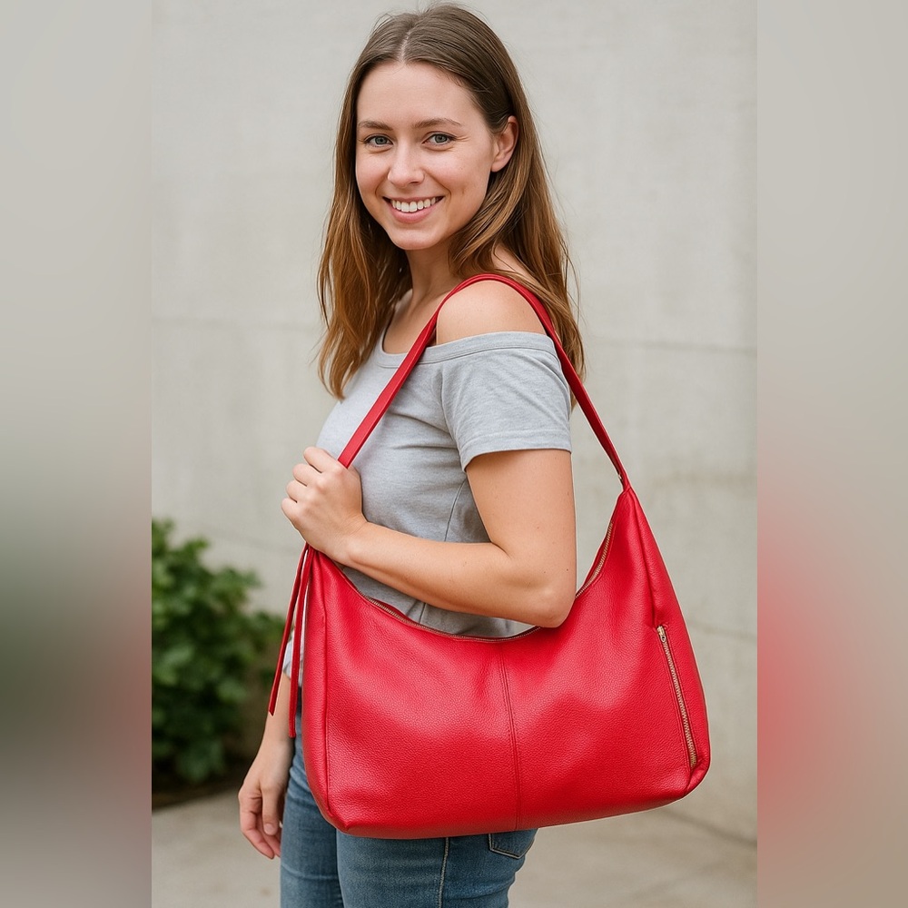 Red Hobo Bag with Smooth Leather Finish